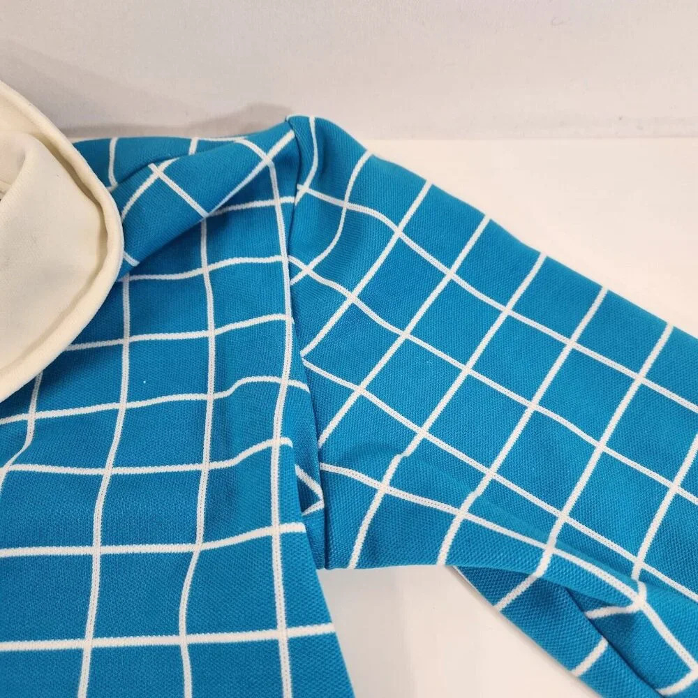 Girls Dress Blue Mod Check Pattern Black & White Collar 1970s 1960s Size 4-5 Vtg - Picture 5 of 13